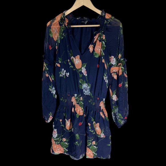 Club Monaco Abbygail Navy 100% Silk Floral Print Mini Dress Sz 6 - Picture 2 of 7